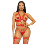 LEG AVENUE - KINK - O-RING-GURT MIT NIETEN, TEDDY, GRÖSSE S - ROT