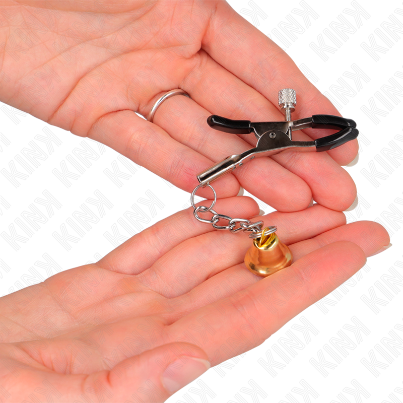 KINK - GOLDENE NIPPELKLEMMEN MIT GLOCKENANHÄNGER 6 CM