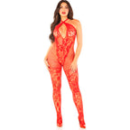 LEG AVENUE - NETZ-BODYSTOCKING MIT BLUMENDRUCK, ROT, EINE GRÖSSE