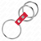 KINK - ANILLO TRIPLE DE METAL PARA EL PENE DE 3,7 CM A 5 CM COMBINADO CON CUERO ROJO