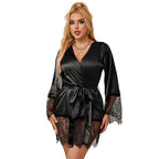 SUBBLIME - 953799 ELEGANTER SPITZENPYJAMAS + TANGA SCHWARZ S/M