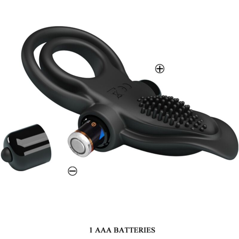 PRETTY LOVE - DOPPELTER VIBRATIONSRING + KLITORISSTIMULATOR 10 VIBRATIONEN SCHWARZ