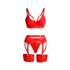 SUBBLIME - 955267 ROTER BONDAGE-BH MIT STRUMPFBAND-SET L/XL