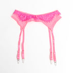 SUBBLIME - 955359 BH-SET MIT SPITZE UND STRUMPFBÄNDERN ROSA UND LILA S/M