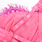 SUBBLIME - 955359 BH-SET MIT SPITZE UND STRUMPFBÄNDERN ROSA UND LILA S/M