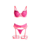 SUBBLIME - 955366 BH-SET MIT SPITZE UND STRUMPFBAND ROSA UND LILA L/XL