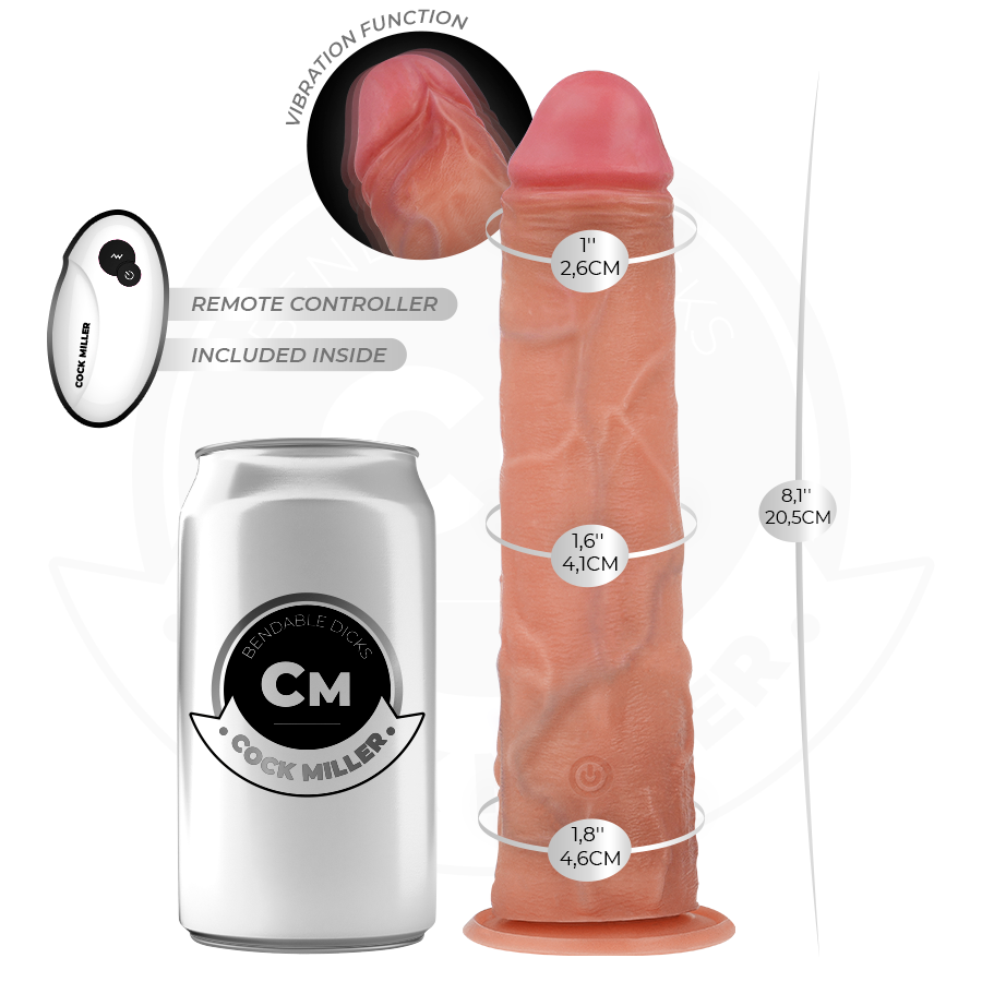 COCK MILLER - REALISTISCHER DILDO MIT SAUGNÄPFEN UND FERNBEDIENUNG UND VIBRATION 20,5 CM