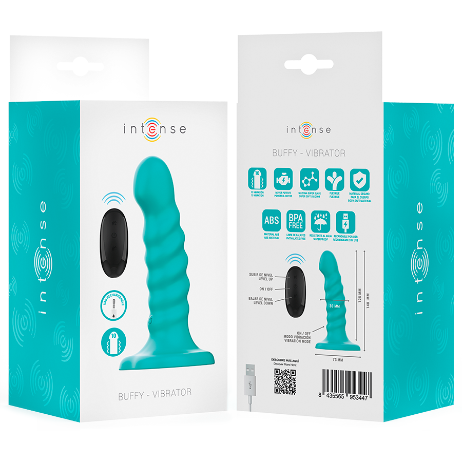 INTENSE - BUFFY VIBRATOR GRÖSSE S SPIRALE DESIGN 10 VIBRATIONEN BLAU FERNBEDIENUNG