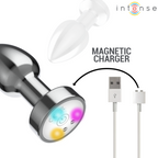 INTENSE - VIBRIERENDER ANALPLUG AUS METALL MIT LED-LEUCHTEN UND FERNBEDIENUNG - GRÖSSE S