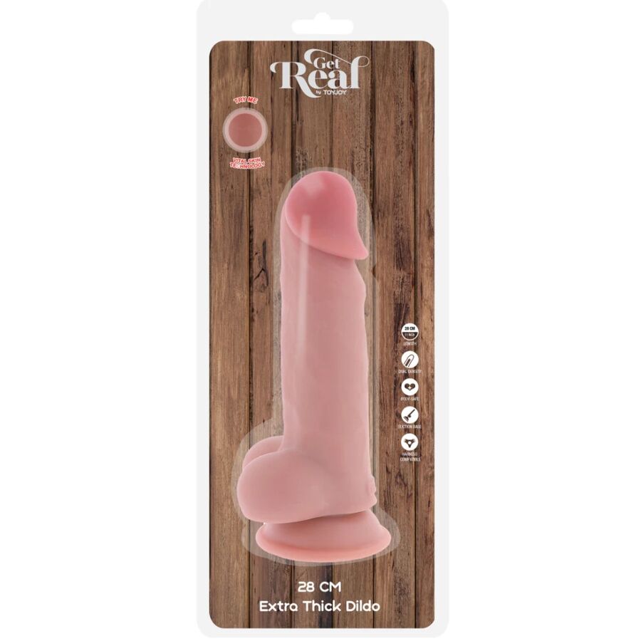 GET REAL - DELUXE REALISTIC PENIS WITH TESTICLES EXTRA THICK 28 CM